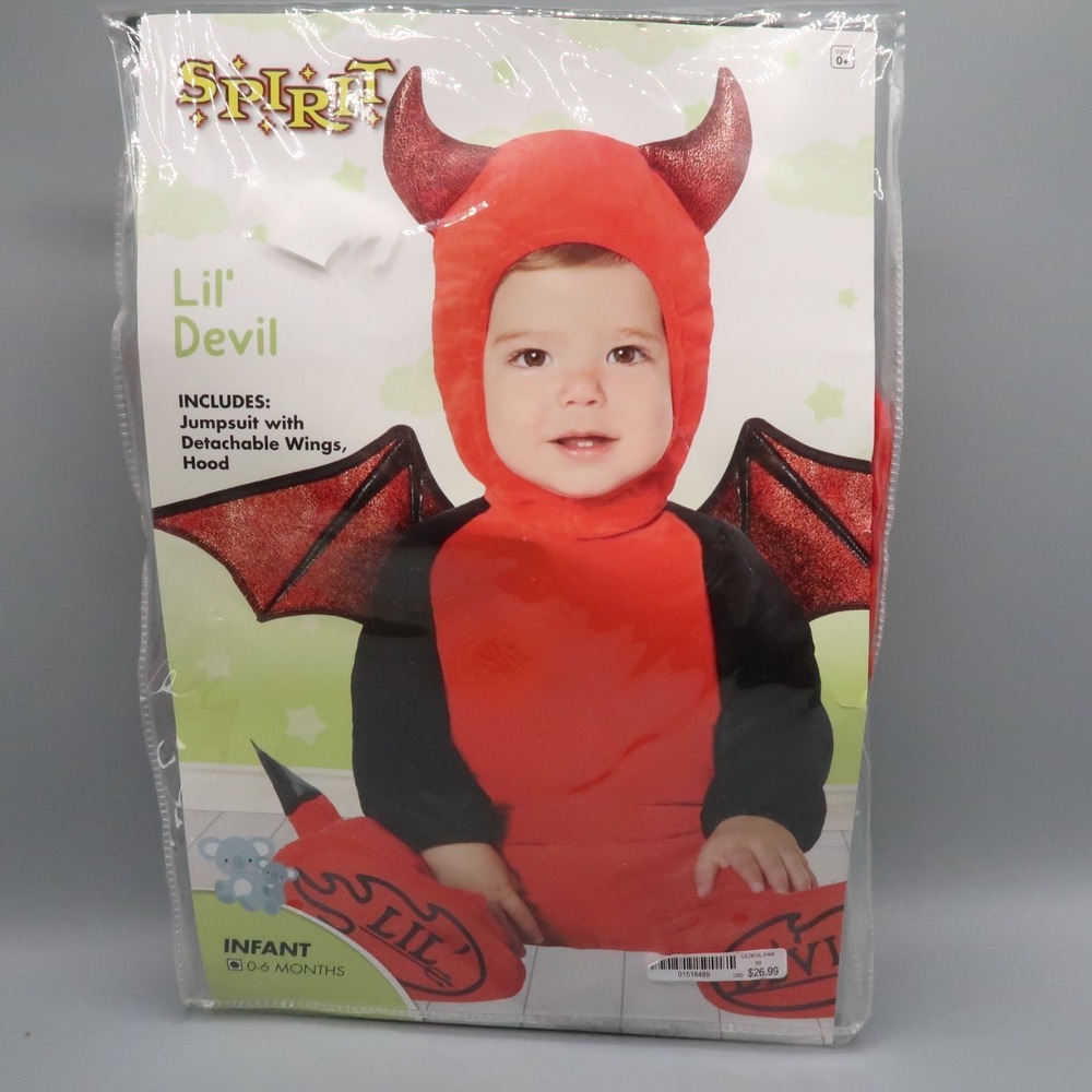 Spirit Halloween Devil Baby Costume 3 Pc Sz 0-6 M‎ Costume Jumpsuit Cap Wings